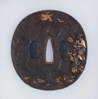 Tsuba with design of Chinnan Sennin, attendant and dragon