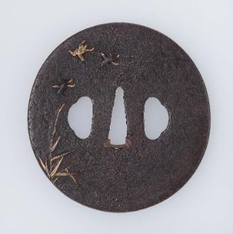 Tsuba with design of flying birds (one missing) and reeds