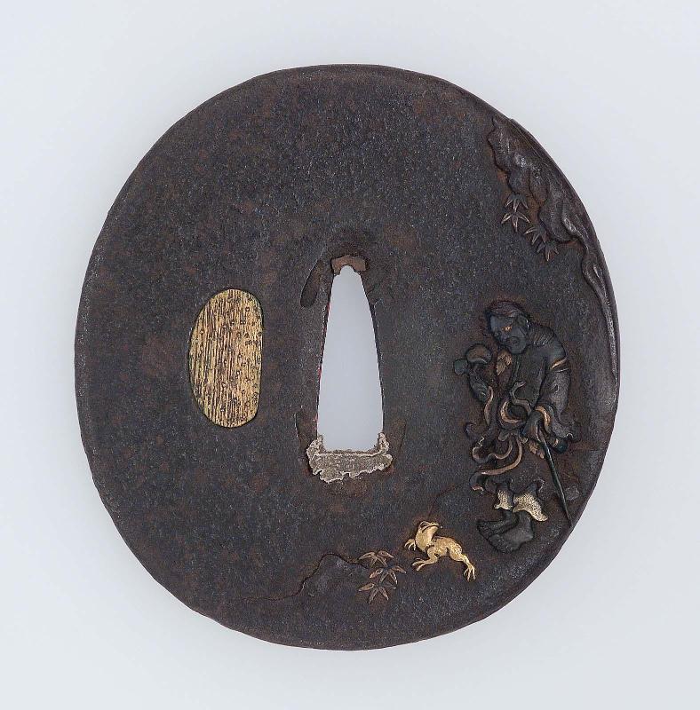 Tsuba with design of Gama Sennin and toad