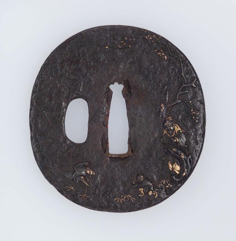Tsuba with design of Chinese sage, child and crane