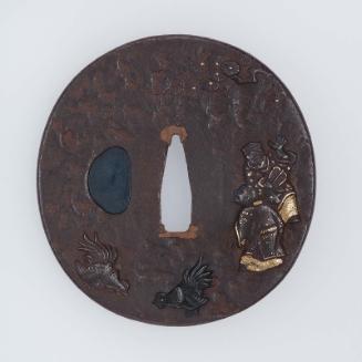 Tsuba with design of boys with chickens