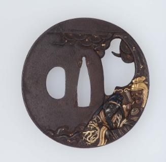 Tsuba with design of Choryo, Kosekiko (Zhang Liang; Huangshigong) and a scroll of military strategy