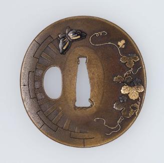 Tsuba with design of mantis and carriage wheel