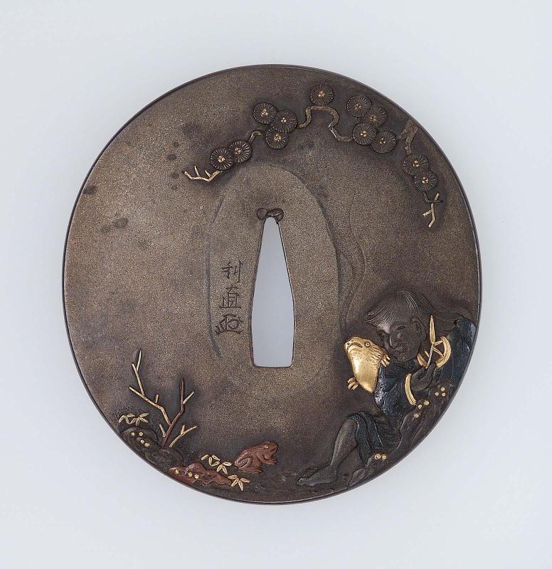 Tsuba with design of Gama Sennin and toad
