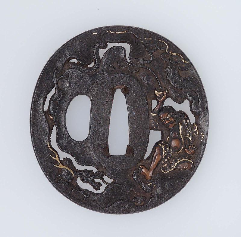 Tsuba with design of Chinnan Sennin and dragon