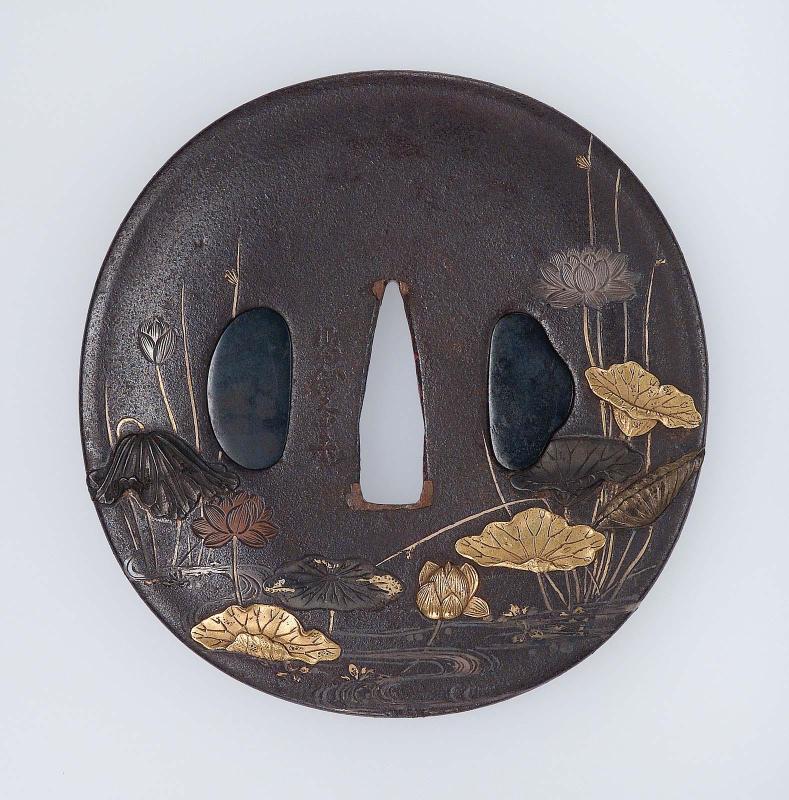 Tsuba with design of lotus plants