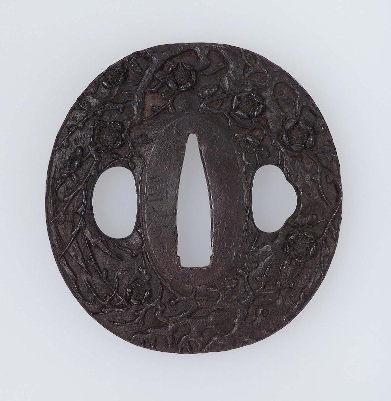 Tsuba with design of weeping cherry