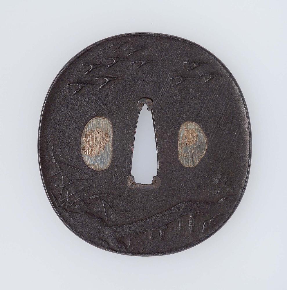 Tsuba with design of bridge and geese