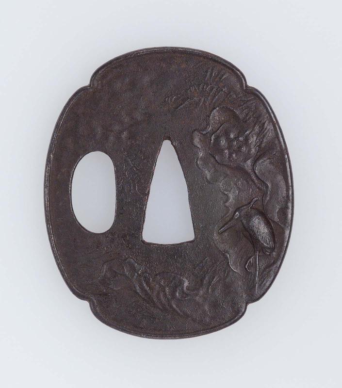 Tsuba with design of egret and lotus