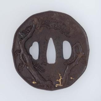 Tsuba with design of pine tree and egrets