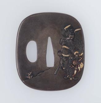 Tsuba with design of Shoki subduing an oni