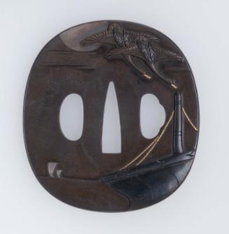 Tsuba with design of geese and sailboats