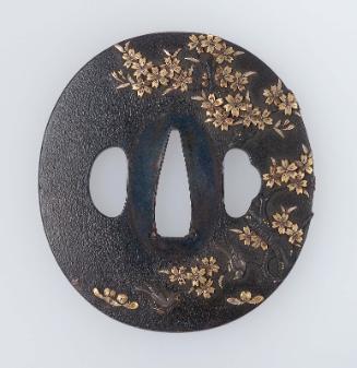 Tsuba with design of cherry-tree and sparrows