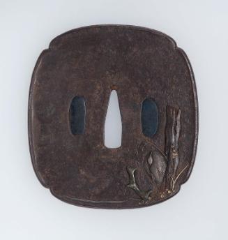 Tsuba with design of egret and tree-stump