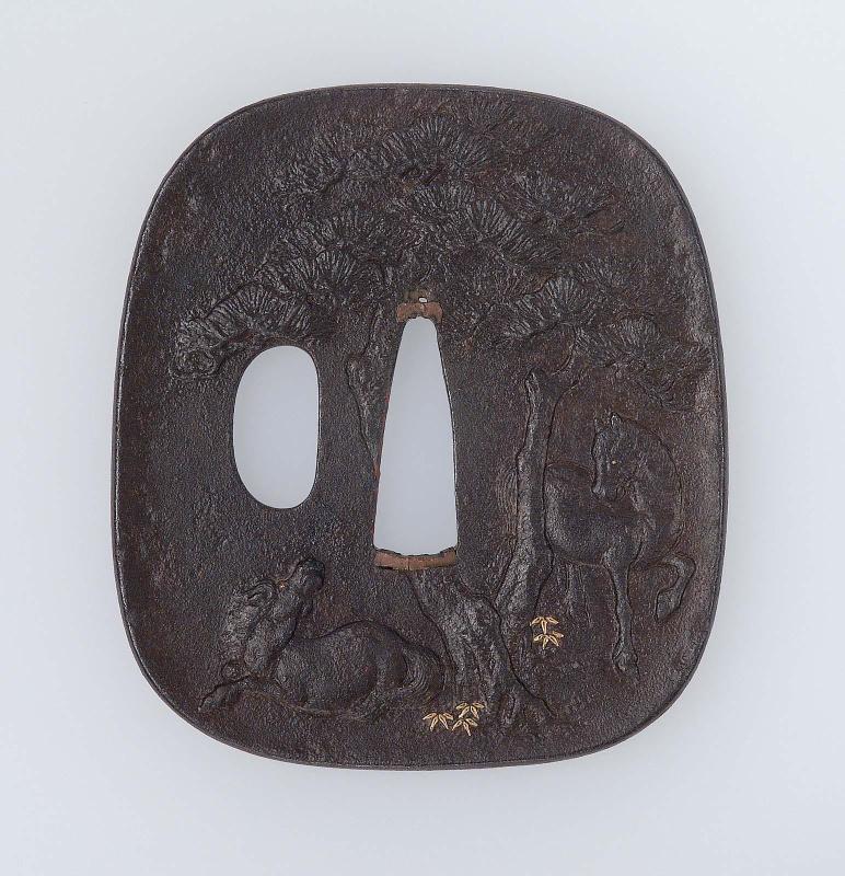 Tsuba with design of horses and pine
