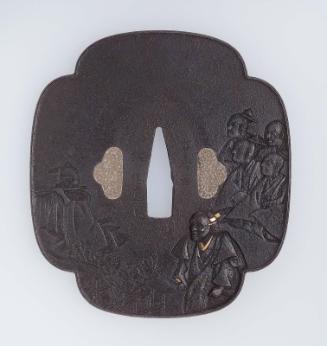 Tsuba with design of No performer, seated flautist and audience