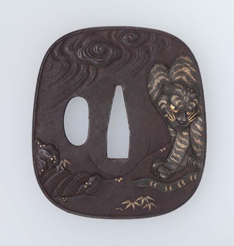 Tsuba with design of tiger and dragon