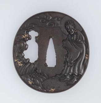 Tsuba with design of Shakyamuni and waterfall