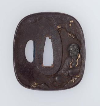 Tsuba with design of Daruma sitting in meditation