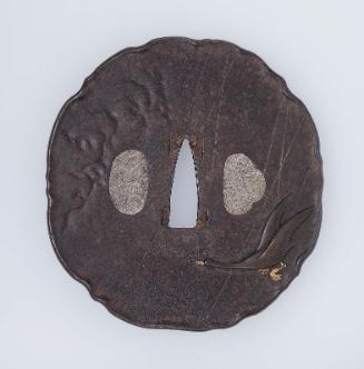 Tsuba with design of a goose flying in the rain