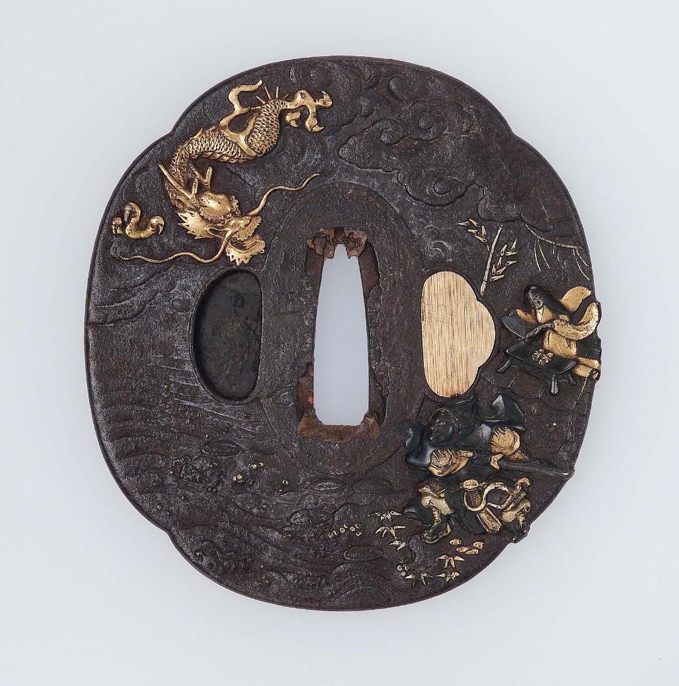 Tsuba with design of Susanoo-no-mikoto slaying a dragon that threatened the life of Princess Kushiinada