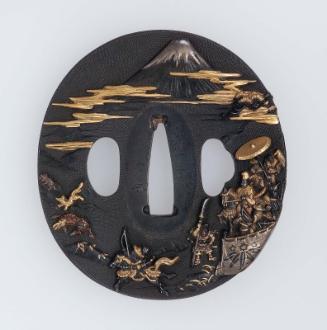 Tsuba with design of Yoritomo's hunt under Mount Fuji