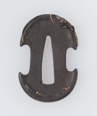 Tsuba with design of flower arrangement in a bamboo container