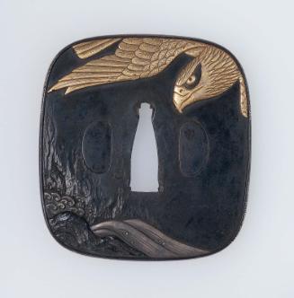 Tsuba with design of eagle, waves and monkey