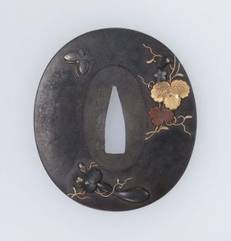 Tsuba with design of gourd vine and butterfly