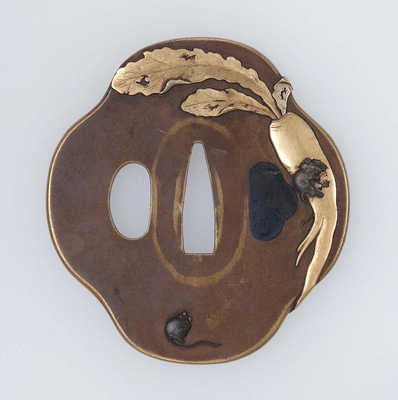 Tsuba with design of rats and daikon