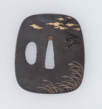 Tsuba with design of descending geese, moon and reeds