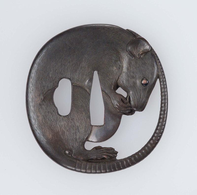 Tsuba in the form of a curled-up rat