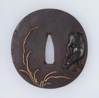 Tsuba with design of emaciated dog and grasses