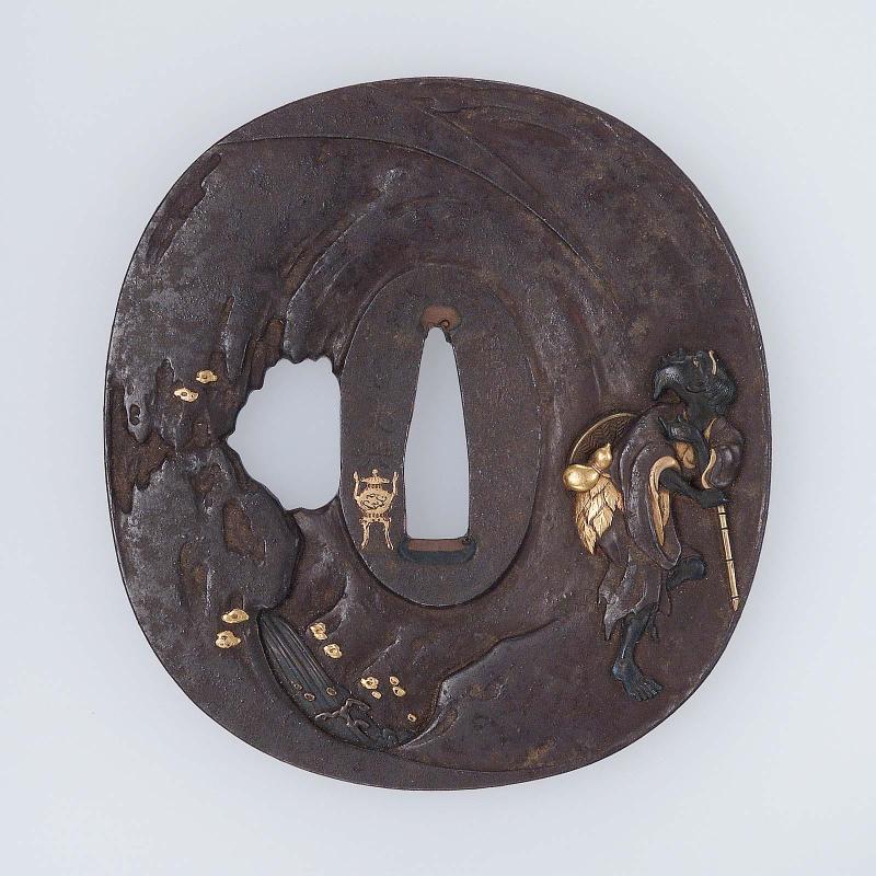 Tsuba with design of exhaling seninn and pine tree