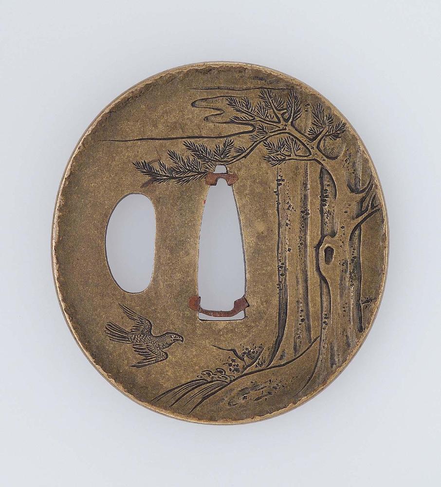 Tsuba with design of eagle, pine and clouds