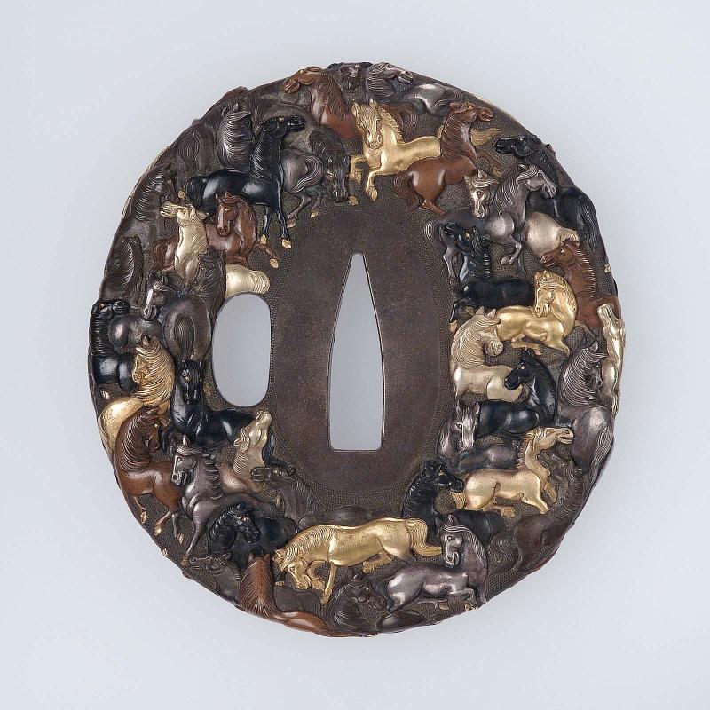 Tsuba with design of many horses
