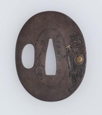 Tsuba with design of oni no nenbutsu in Otsu-e style