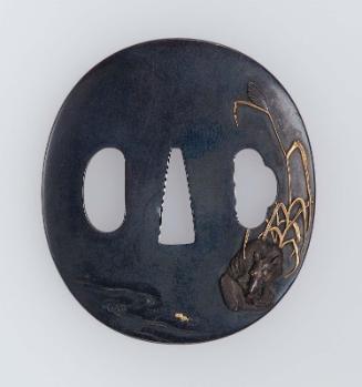 Tsuba with design of emaciated dog and grasses