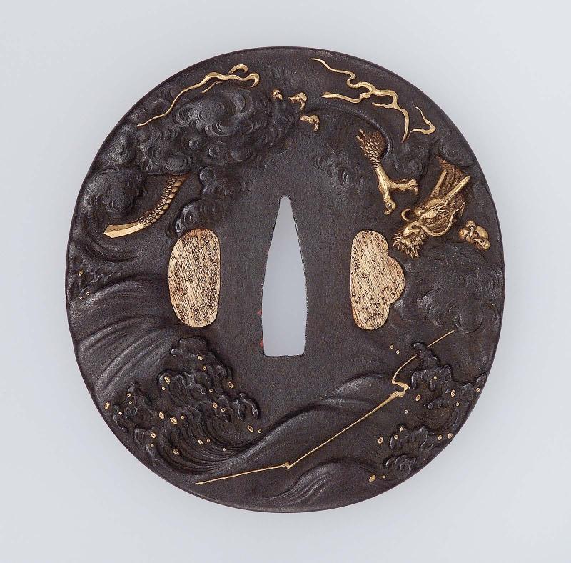 Tsuba with design of dragon, clouds and lightning