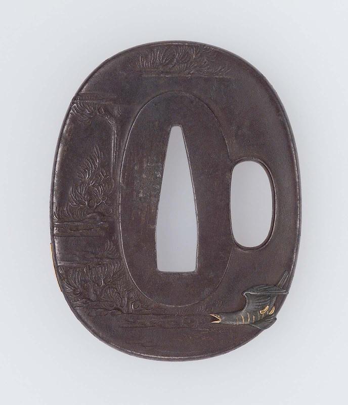 Tsuba with design of eagle and pine tree