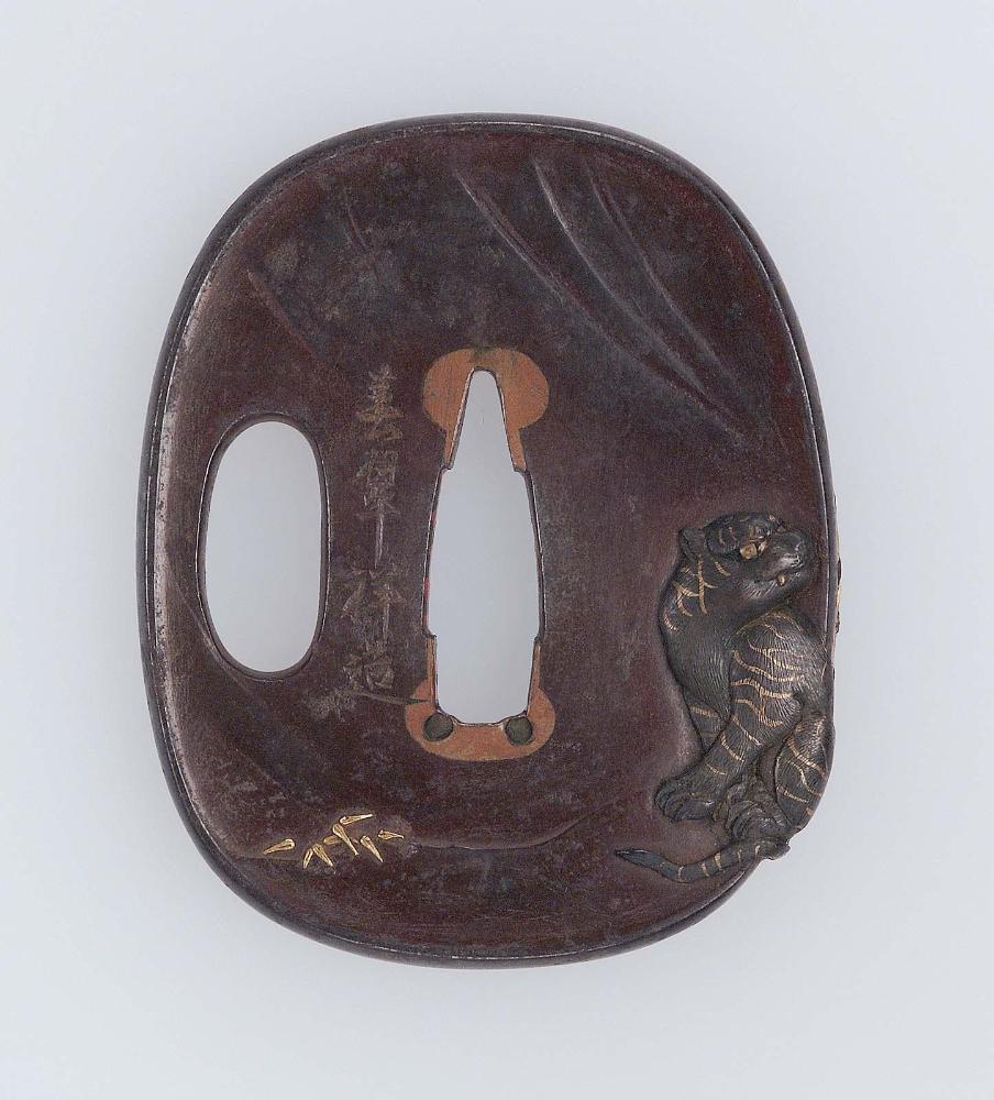 Tsuba with design of tiger and susuki grass