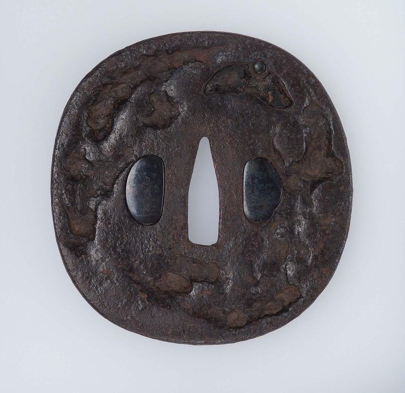 Tsuba with cloud and bat (?) designs