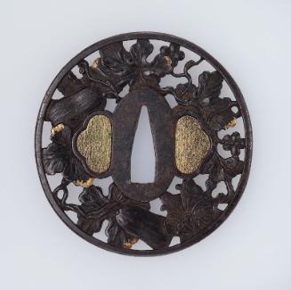 Tsuba with design of butterflies and gourd-vine