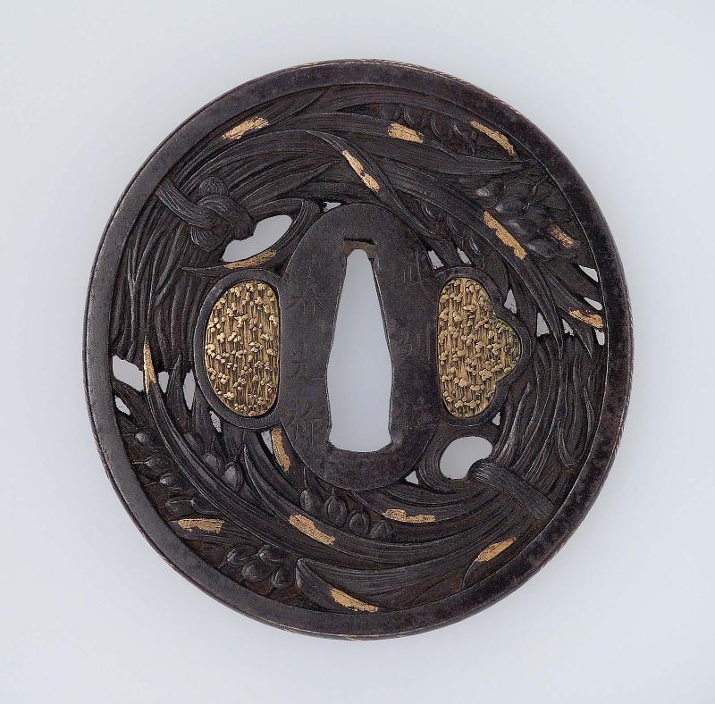 Tsuba with design of bundles of rice plants