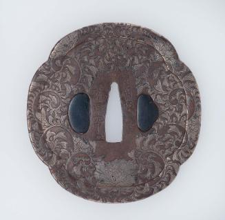 Tsuba with design of peonies and arabesques