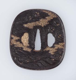 Tsuba with design of chidori, waves and clouds