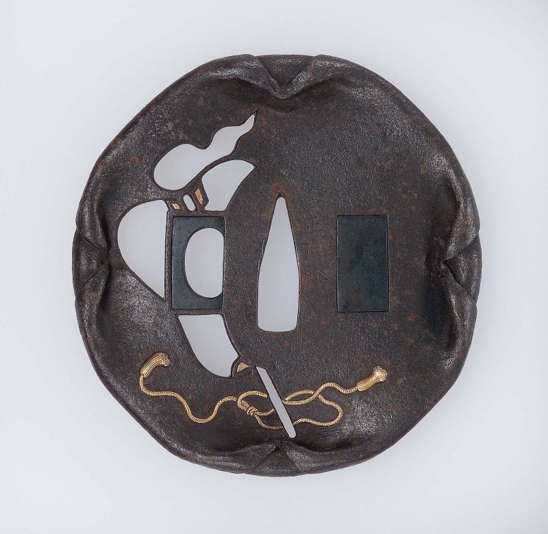 Tsuba with design of fan and tassels