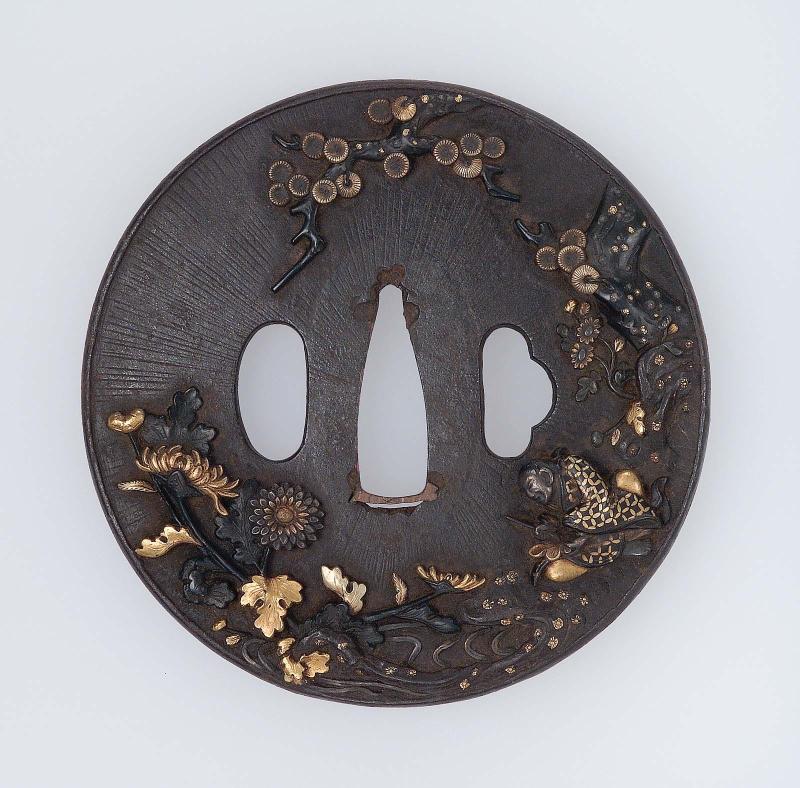Tsuba with design of Kikujido and chrysanthemums