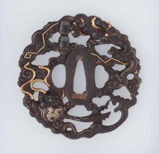 Tsuba with design of Raijin and Futen raising a storm