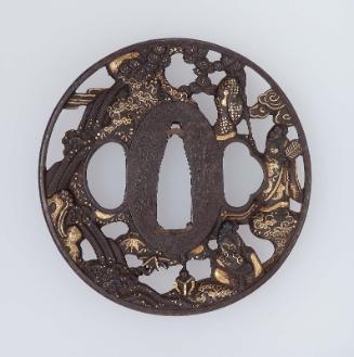 Tsuba with design of Chinese sages, waterfall and bamboo